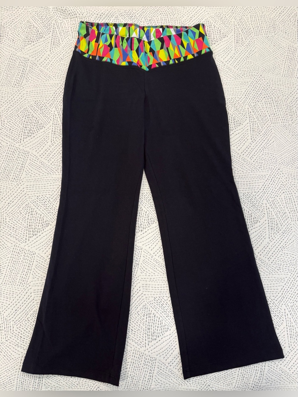 Lane Bryant Black Workout/Lounge Pants with Neon Geometric Waistband